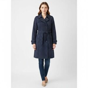 Johnston & Murphy Navy Polka Dot Belted Trench Coat Jacket Womens Medium
